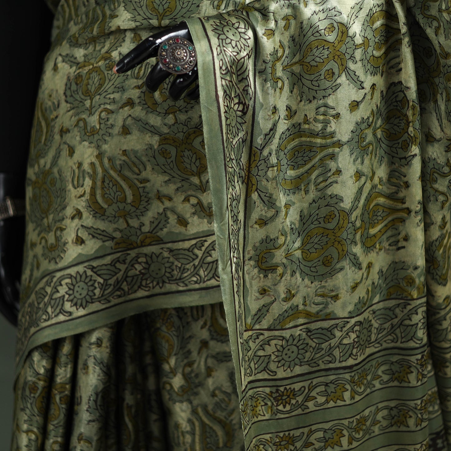 Bagru Hand Block Print Natural Dyed Modal Silk Saree 22