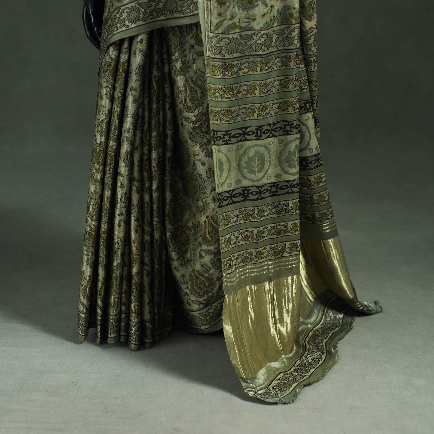 Bagru Hand Block Print Natural Dyed Modal Silk Saree 22