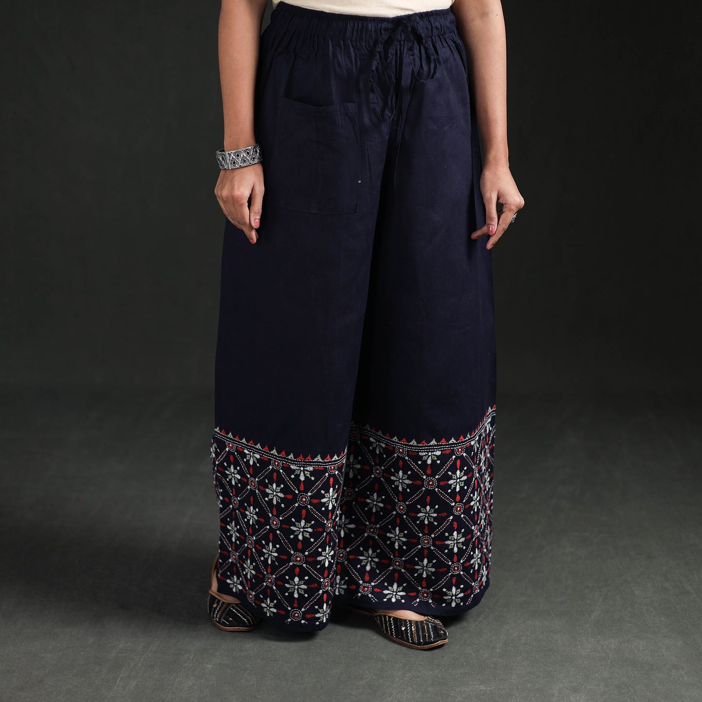 Bengal Kantha Hand Embroidered Cotton Palazzo 14