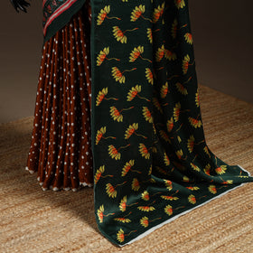 Orange - Kutch Tie-Dye Modal Silk Pichwai Printing Bandhani Saree 10