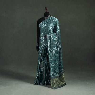 Bagru Hand Block Print Natural Dyed Modal Silk Saree 26