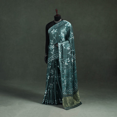Bagru Hand Block Print Natural Dyed Modal Silk Saree 26
