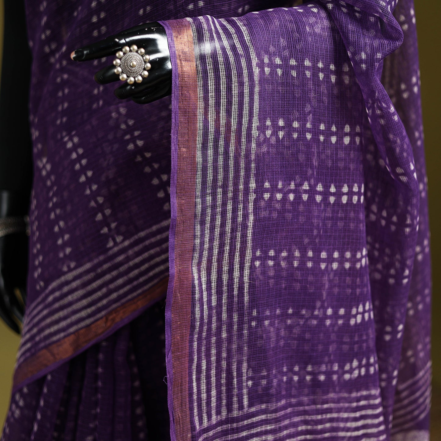 Purple - Batik Hand Block Print Kota Doria Cotton Saree 49