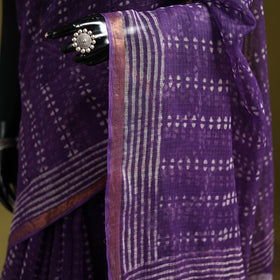 Purple - Batik Hand Block Print Kota Doria Cotton Saree 49
