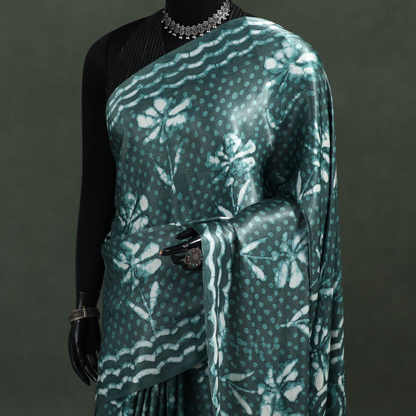 Bagru Hand Block Print Natural Dyed Modal Silk Saree 26