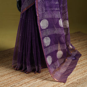 Purple - Batik Hand Block Print Kota Doria Cotton Saree 49