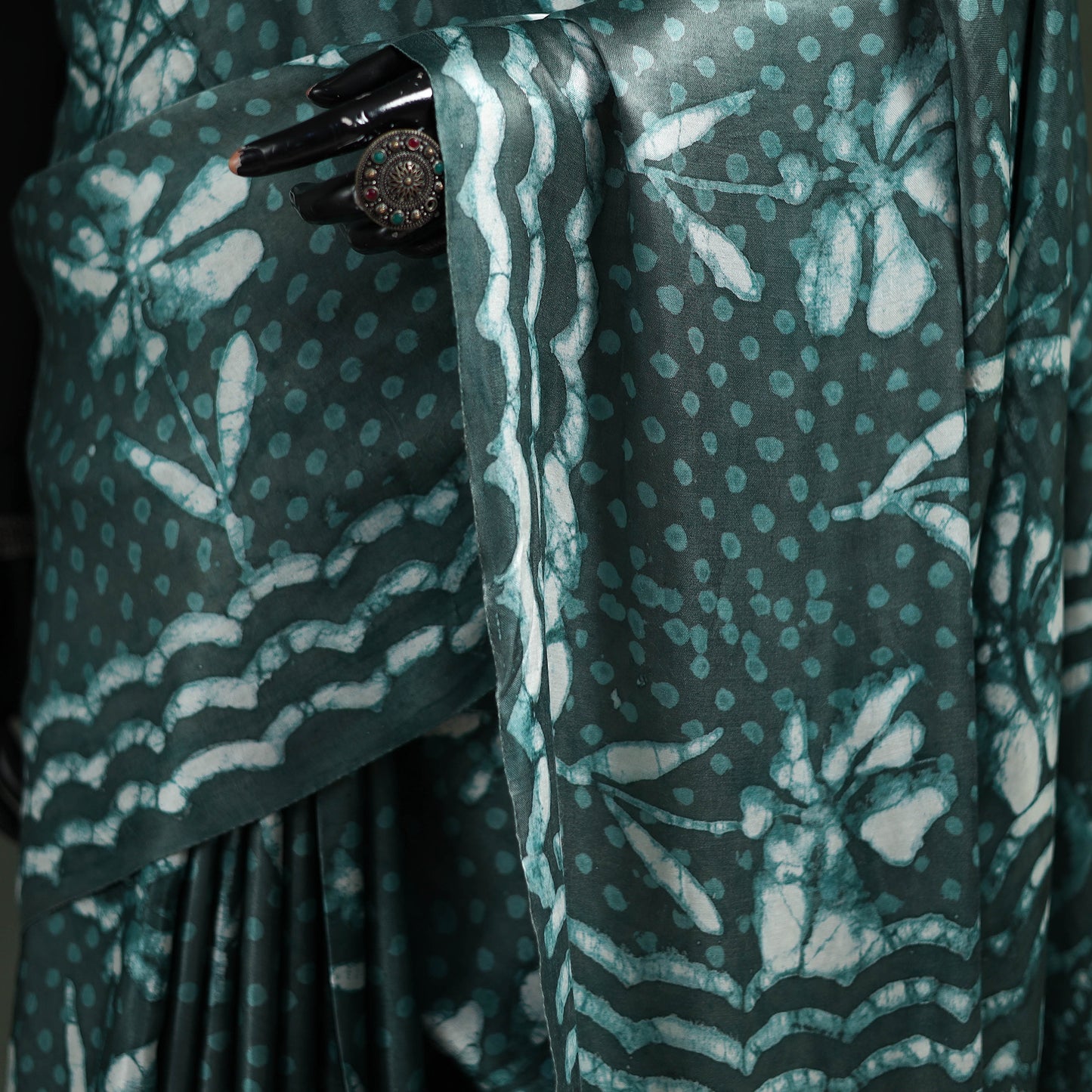 Bagru Hand Block Print Natural Dyed Modal Silk Saree 26