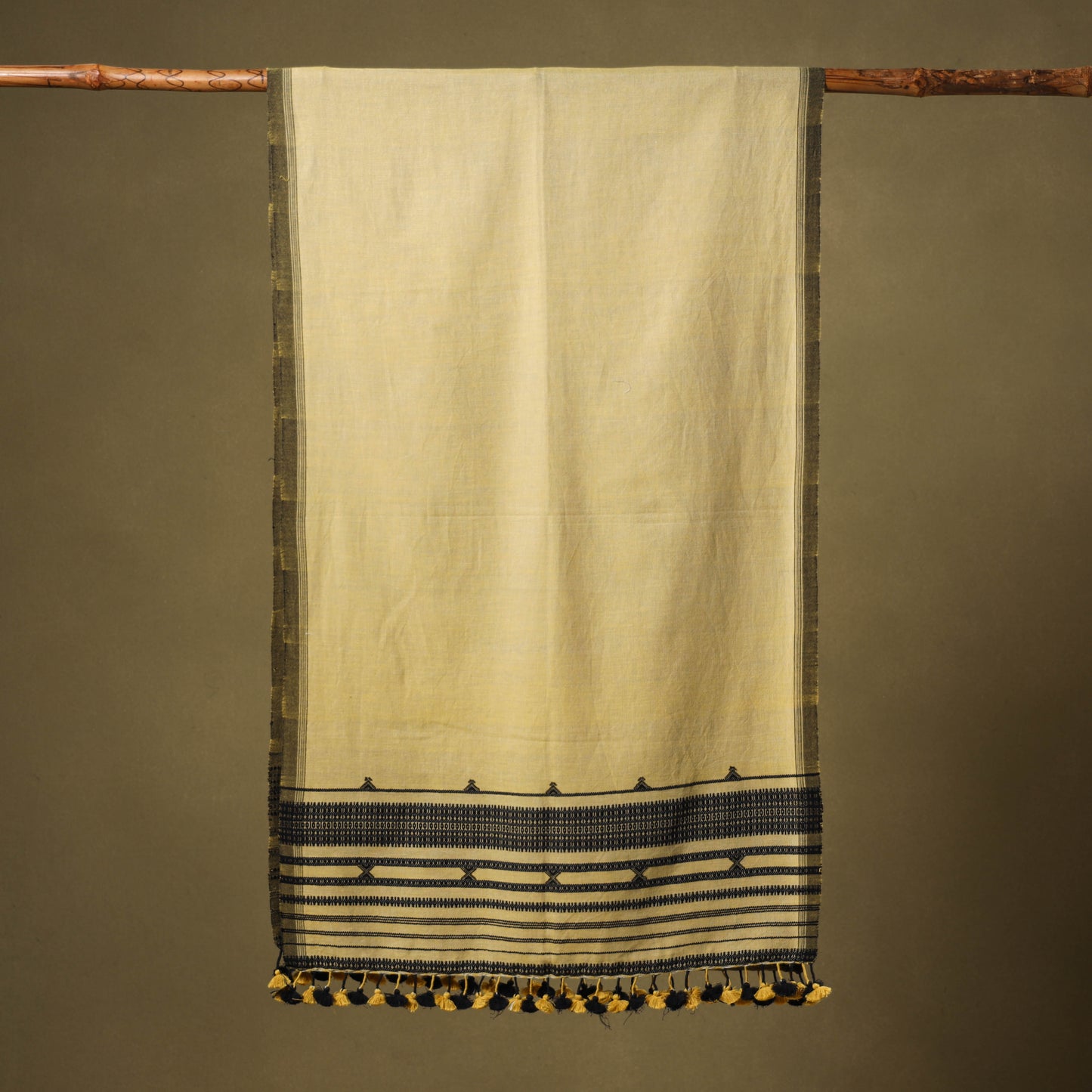 Yellow - handwoven fine cotton kutch bhujodi stole 10