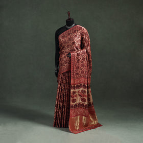 Bagru Hand Block Print Natural Dyed Modal Silk Saree 27