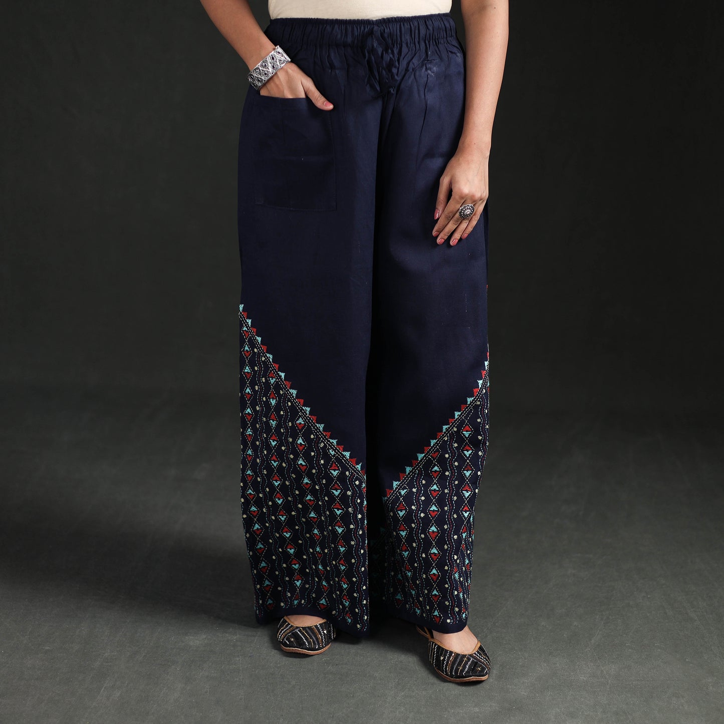 Bengal Kantha Hand Embroidered Cotton Palazzo 16