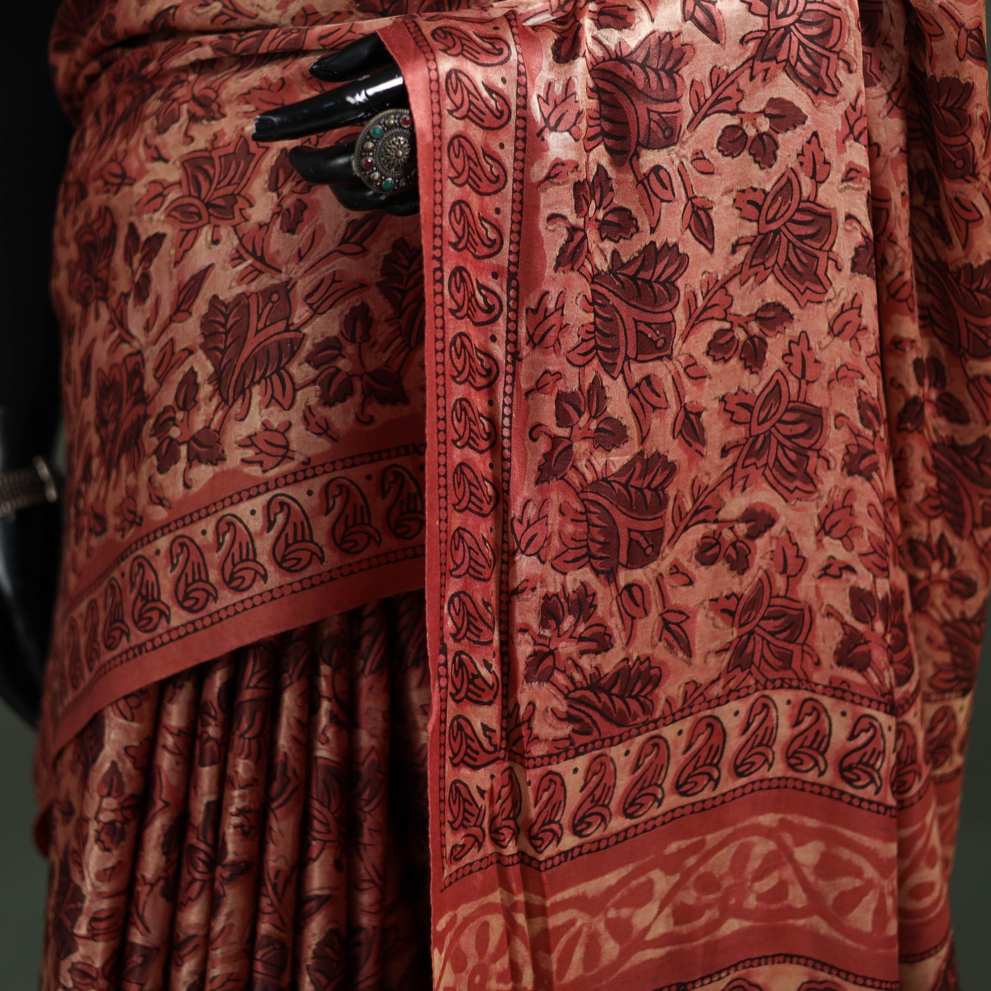 Bagru Hand Block Print Natural Dyed Modal Silk Saree 27