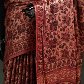 Bagru Hand Block Print Natural Dyed Modal Silk Saree 27