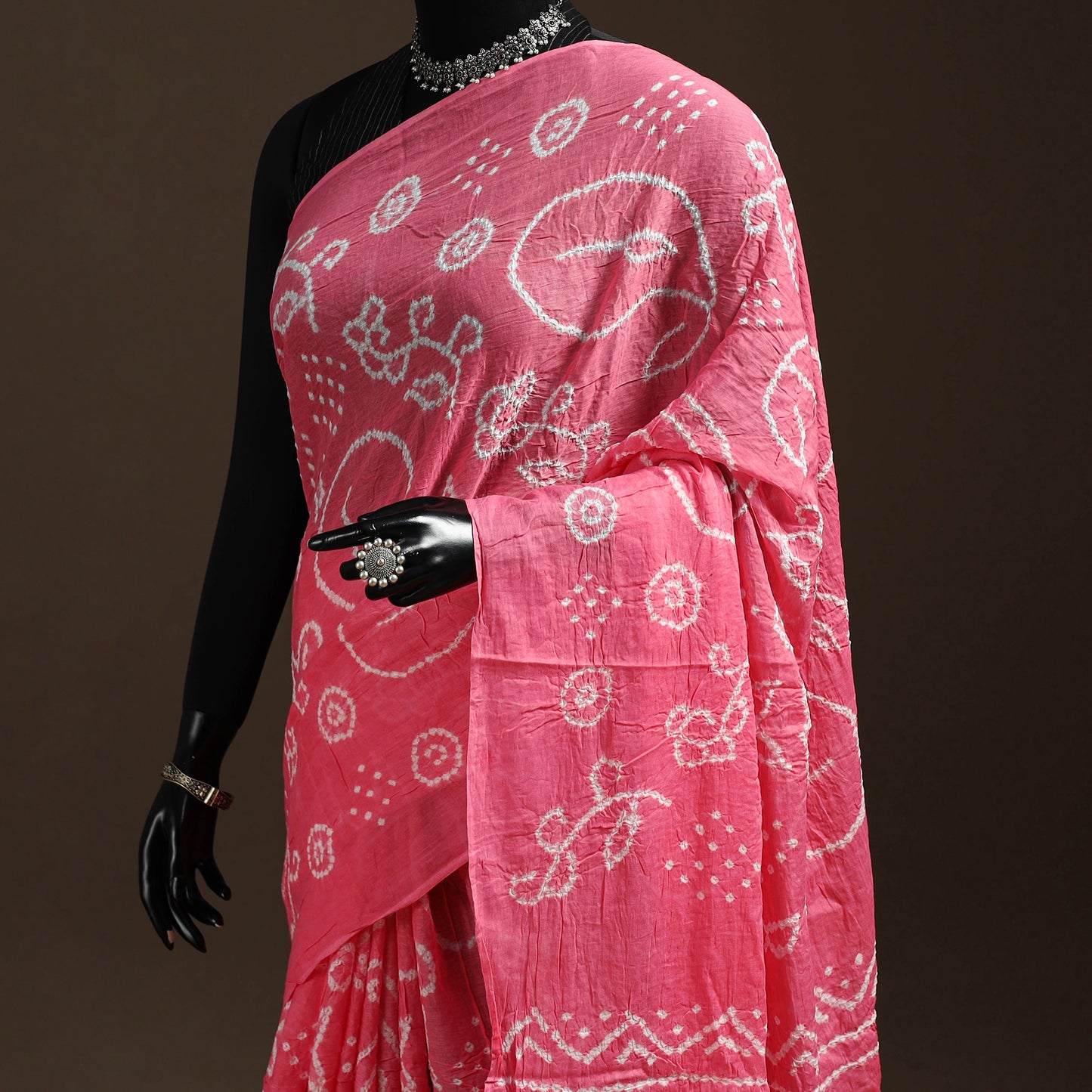 Pink - Kutch Tie-Dye Cotton Bandhani Saree 51