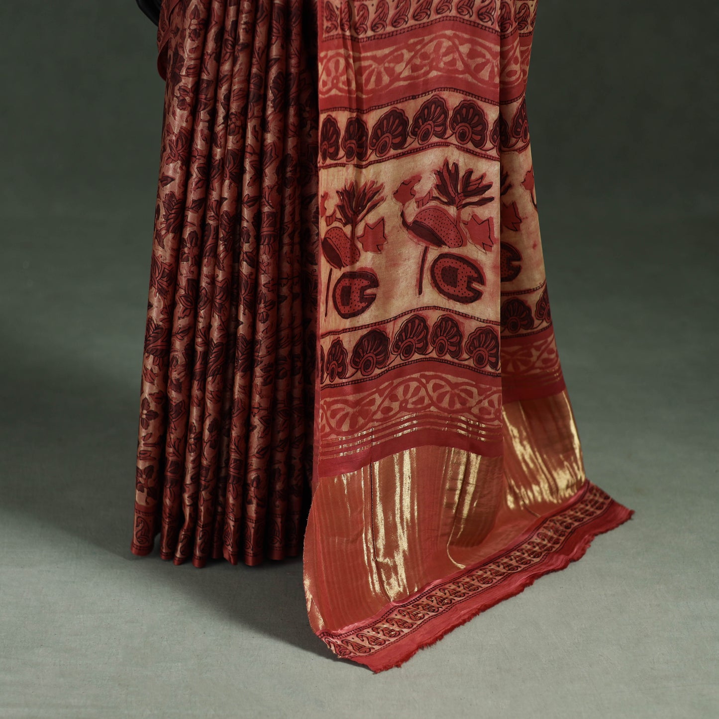 Bagru Hand Block Print Natural Dyed Modal Silk Saree 27