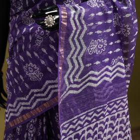 Purple - Batik Hand Block Print Kota Doria Cotton Saree 47