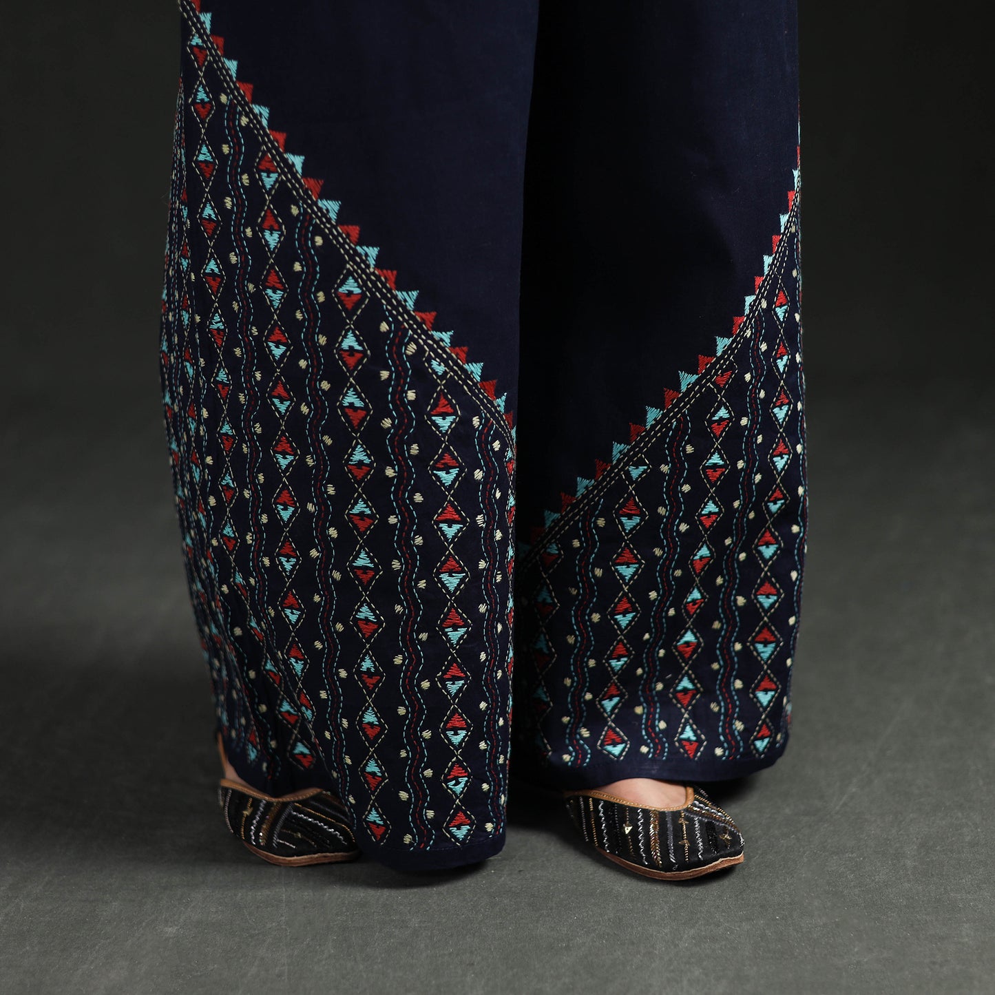 Bengal Kantha Hand Embroidered Cotton Palazzo 16