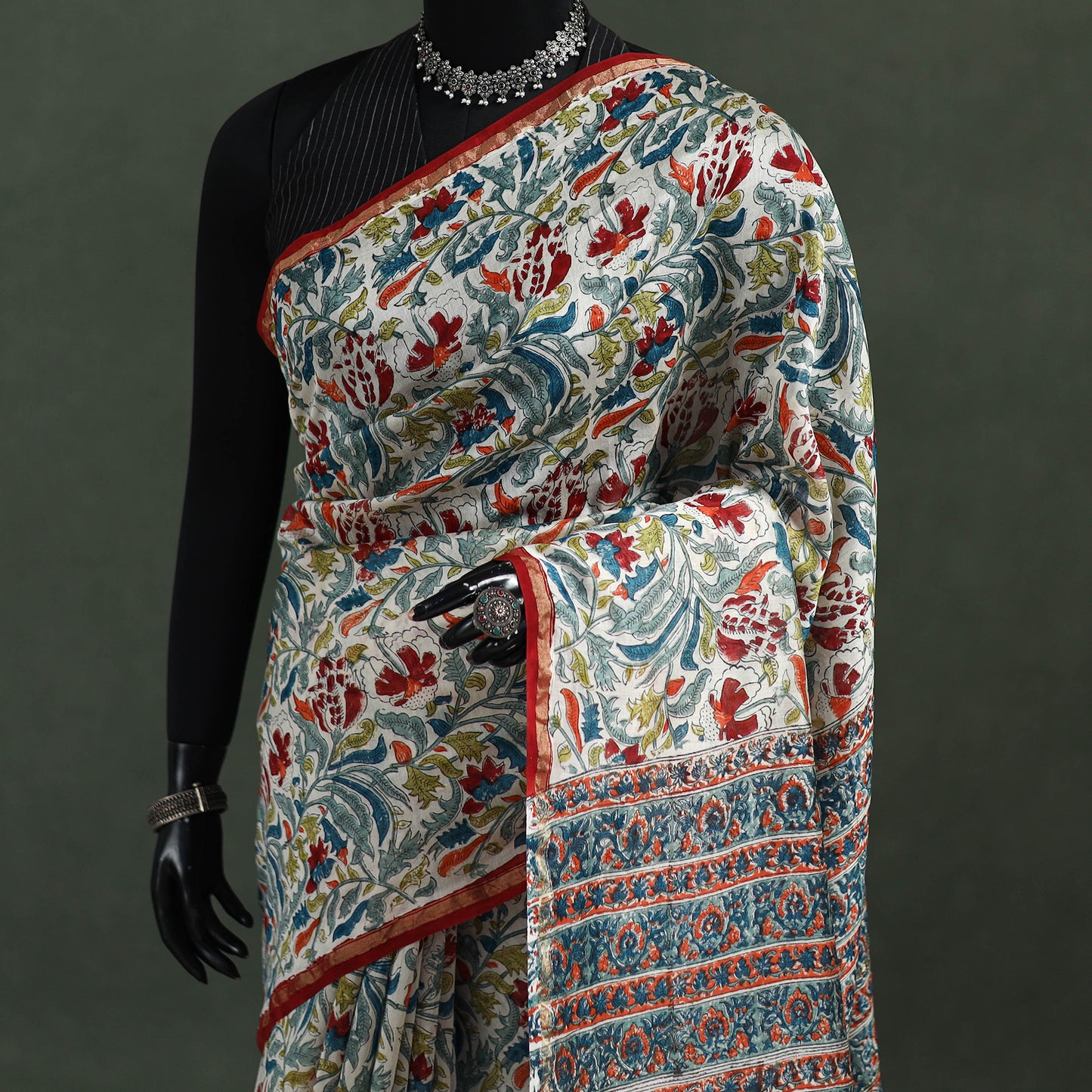 Sanganeri Hand Block Print Chanderi Silk Saree 28