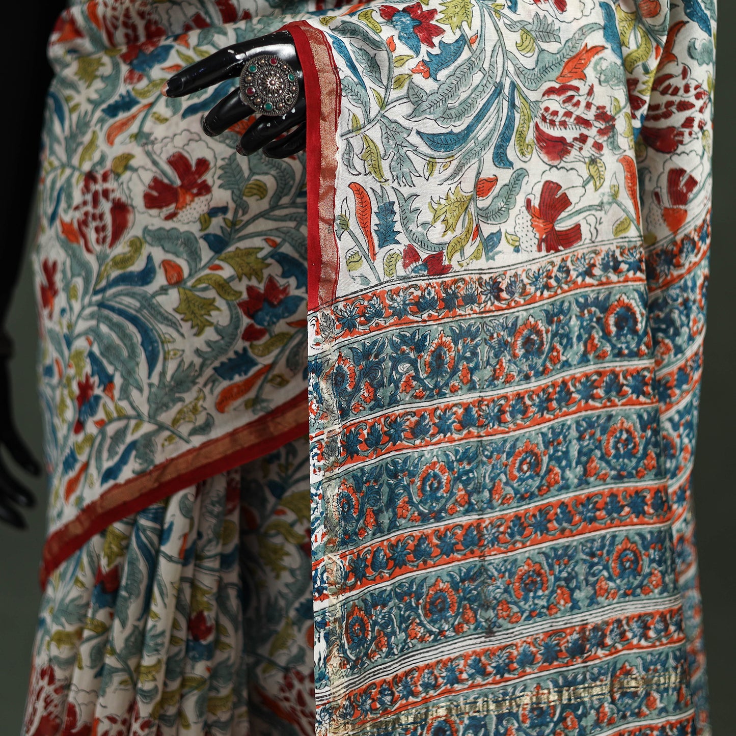 Sanganeri Hand Block Print Chanderi Silk Saree 28