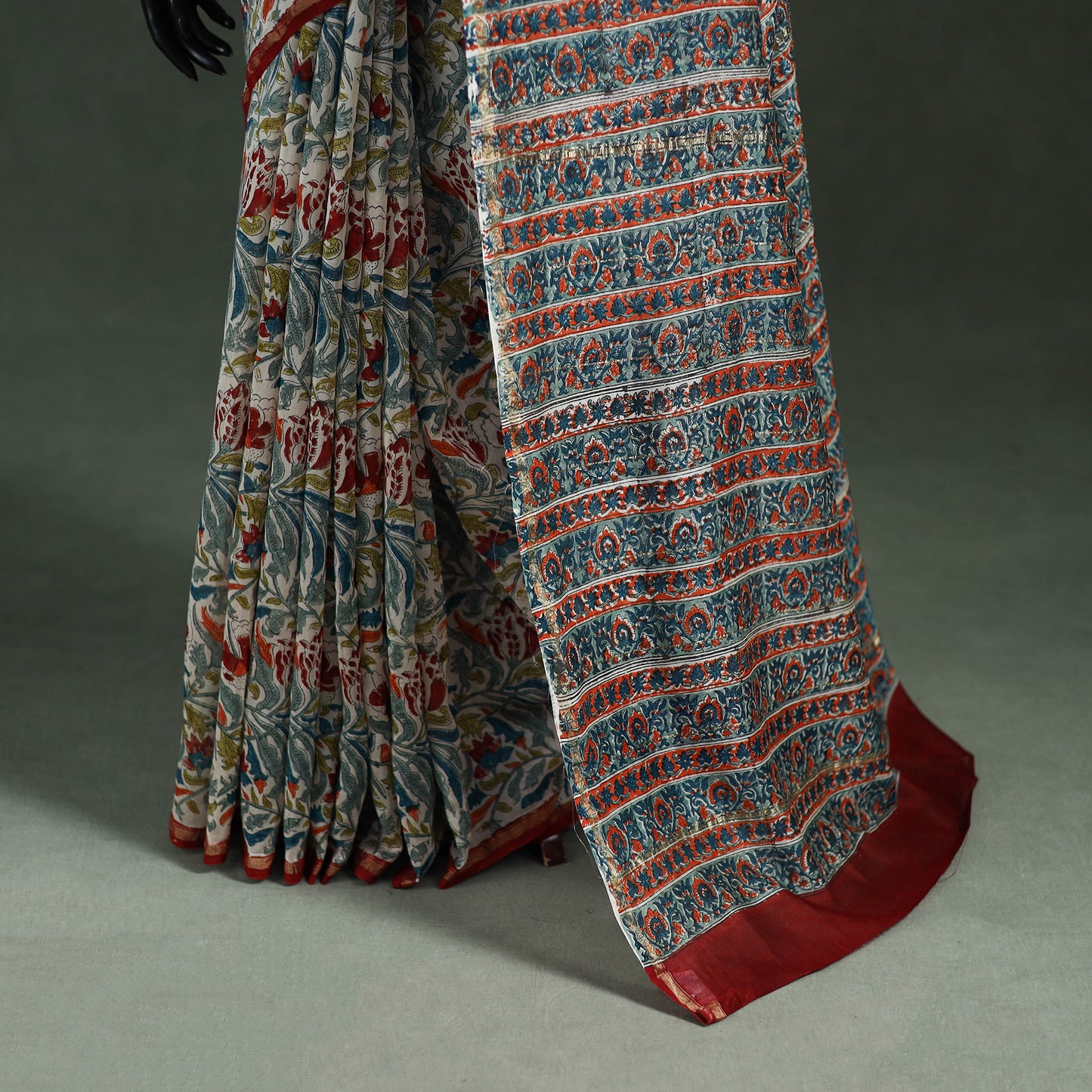 Sanganeri Hand Block Print Chanderi Silk Saree 28