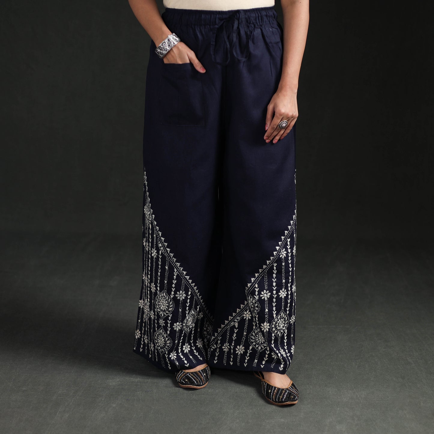 Bengal Kantha Hand Embroidered Cotton Palazzo 17