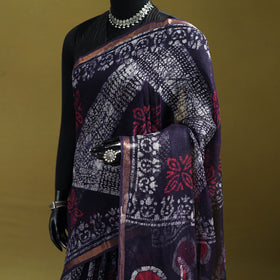 Purple - Batik Hand Block Print Kota Doria Cotton Saree 51