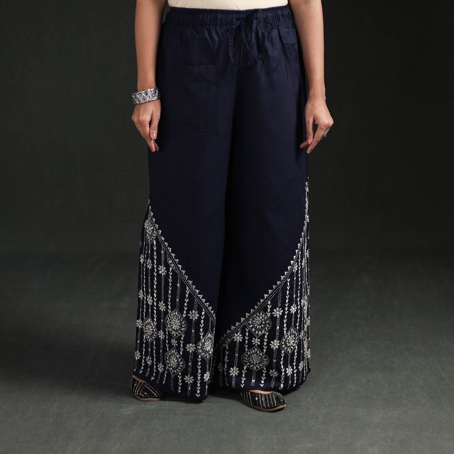Bengal Kantha Hand Embroidered Cotton Palazzo 17