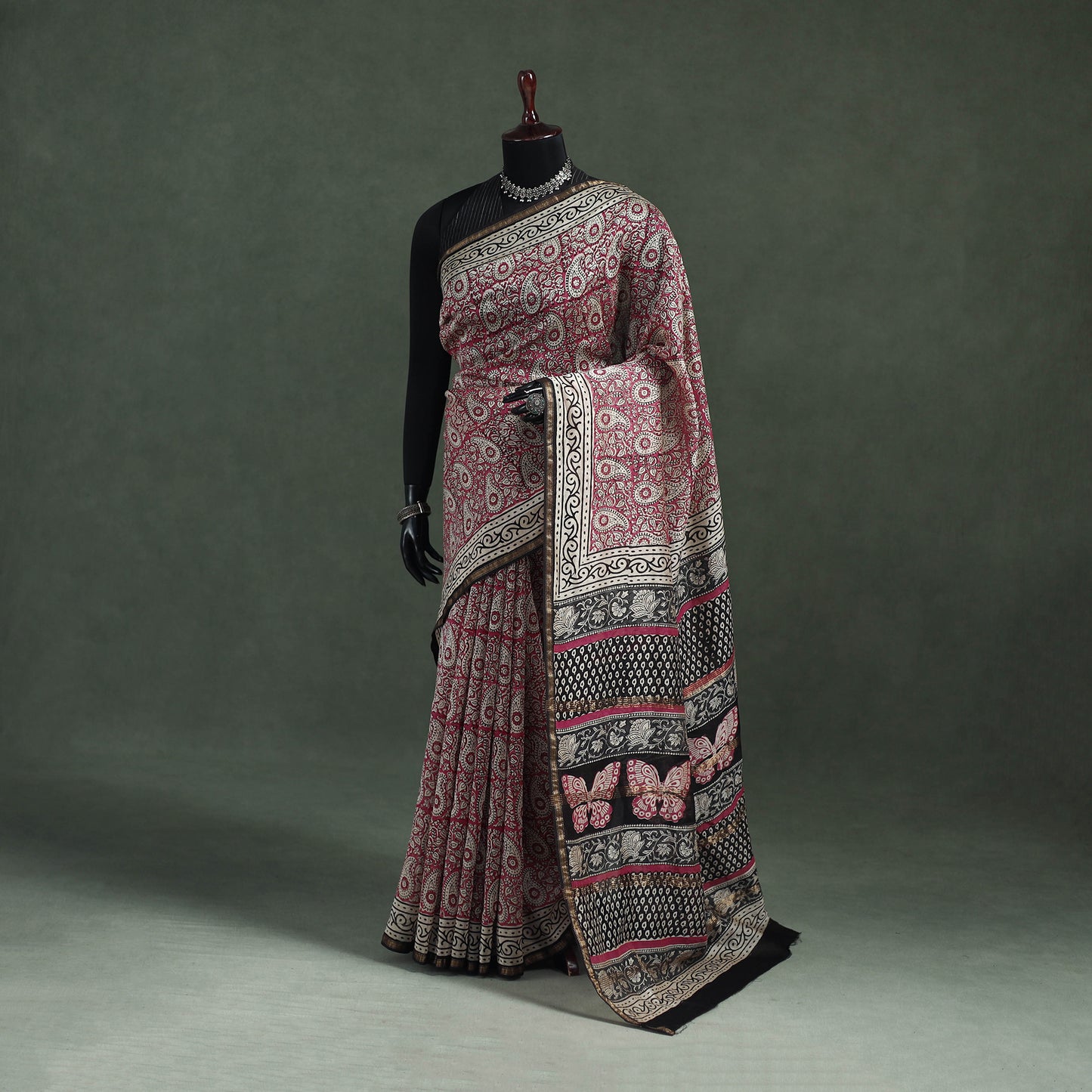 Bagru Hand Block Print Natural Dyed Chanderi Silk Saree 29