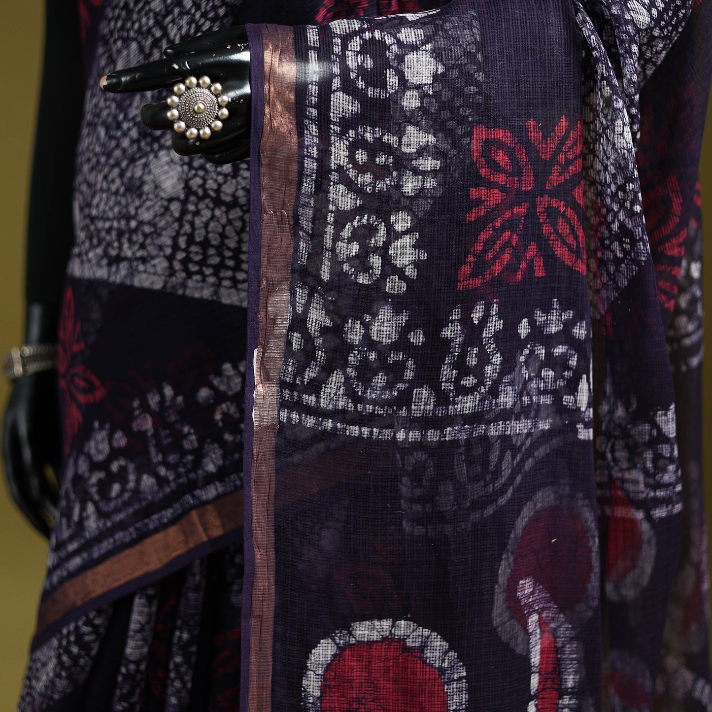 Purple - Batik Hand Block Print Kota Doria Cotton Saree 51