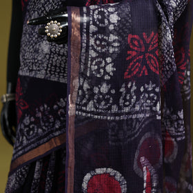 Purple - Batik Hand Block Print Kota Doria Cotton Saree 51