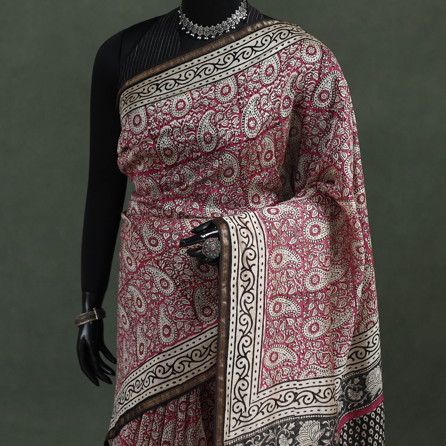 Bagru Hand Block Print Natural Dyed Chanderi Silk Saree 29