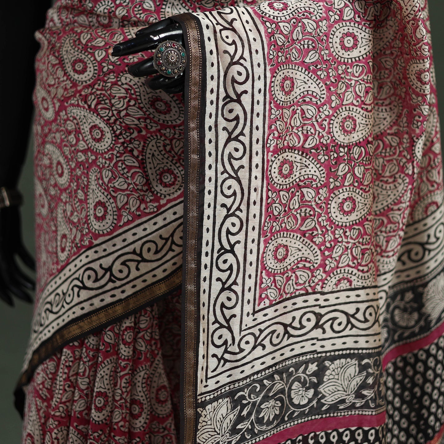Bagru Hand Block Print Natural Dyed Chanderi Silk Saree 29