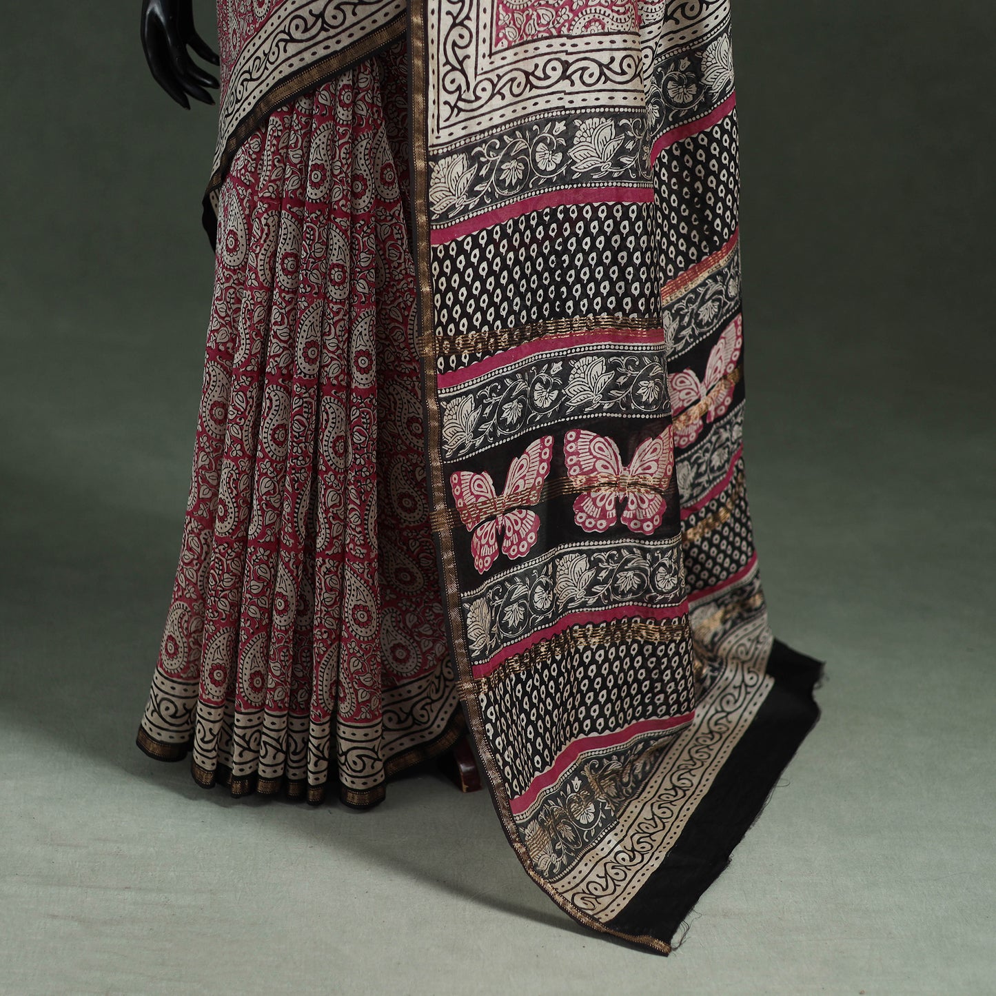 Bagru Hand Block Print Natural Dyed Chanderi Silk Saree 29