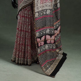 Bagru Hand Block Print Natural Dyed Chanderi Silk Saree 29