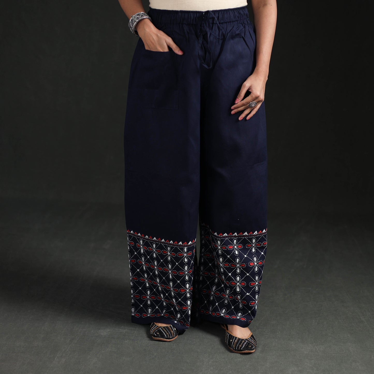 Bengal Kantha Hand Embroidered Cotton Palazzo 18