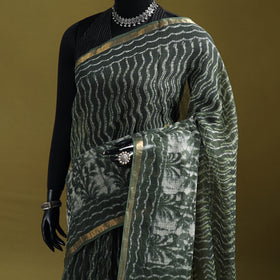 Green - Batik Hand Block Print Kota Doria Cotton Saree 52