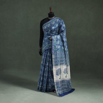 Sanganeri Hand Block Print Chanderi Silk Saree 30