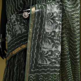 Green - Batik Hand Block Print Kota Doria Cotton Saree 52