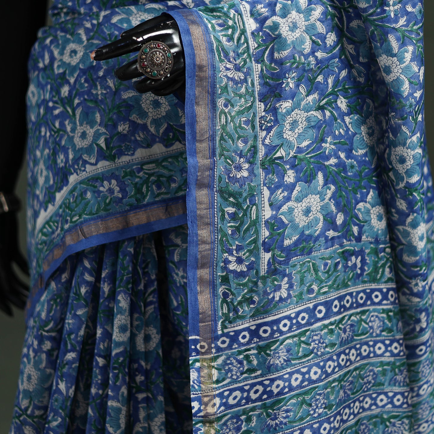 Sanganeri Hand Block Print Chanderi Silk Saree 30