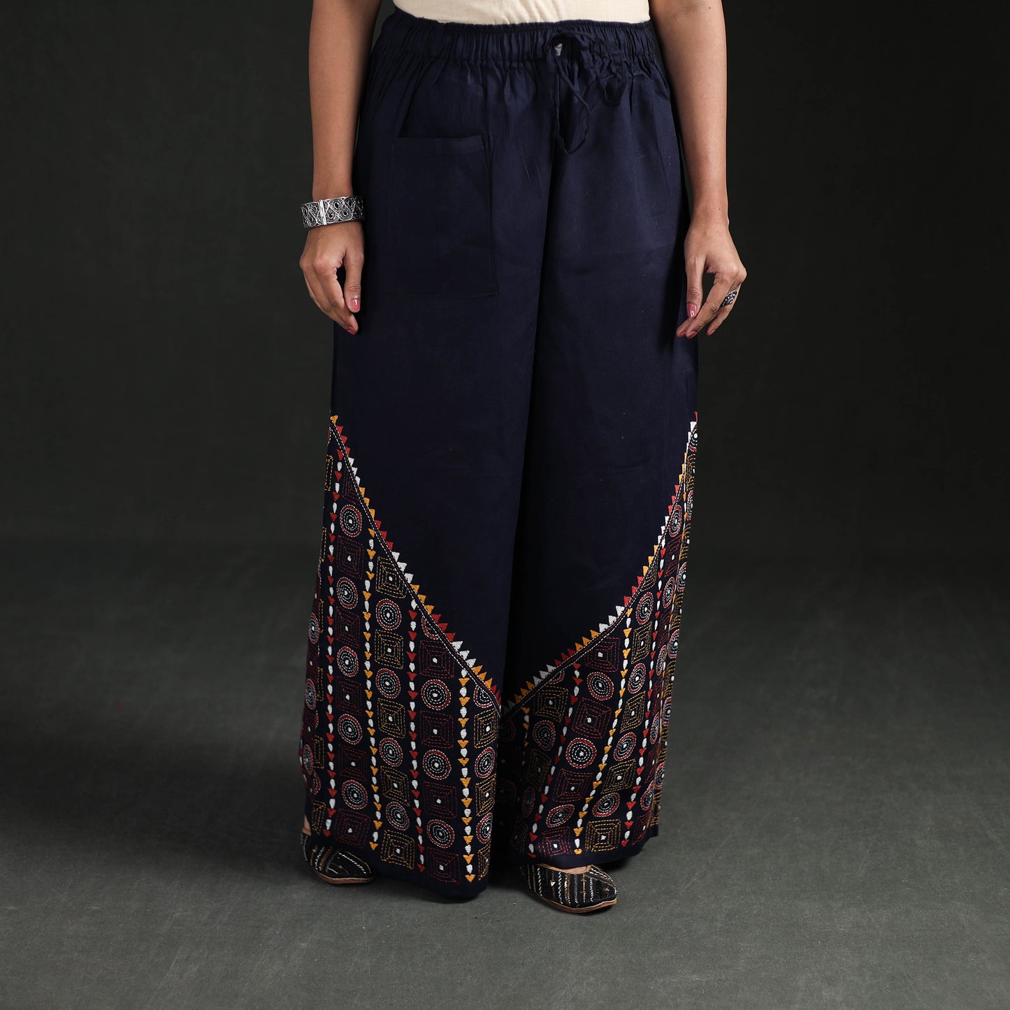Bengal Kantha Hand Embroidered Cotton Palazzo 19