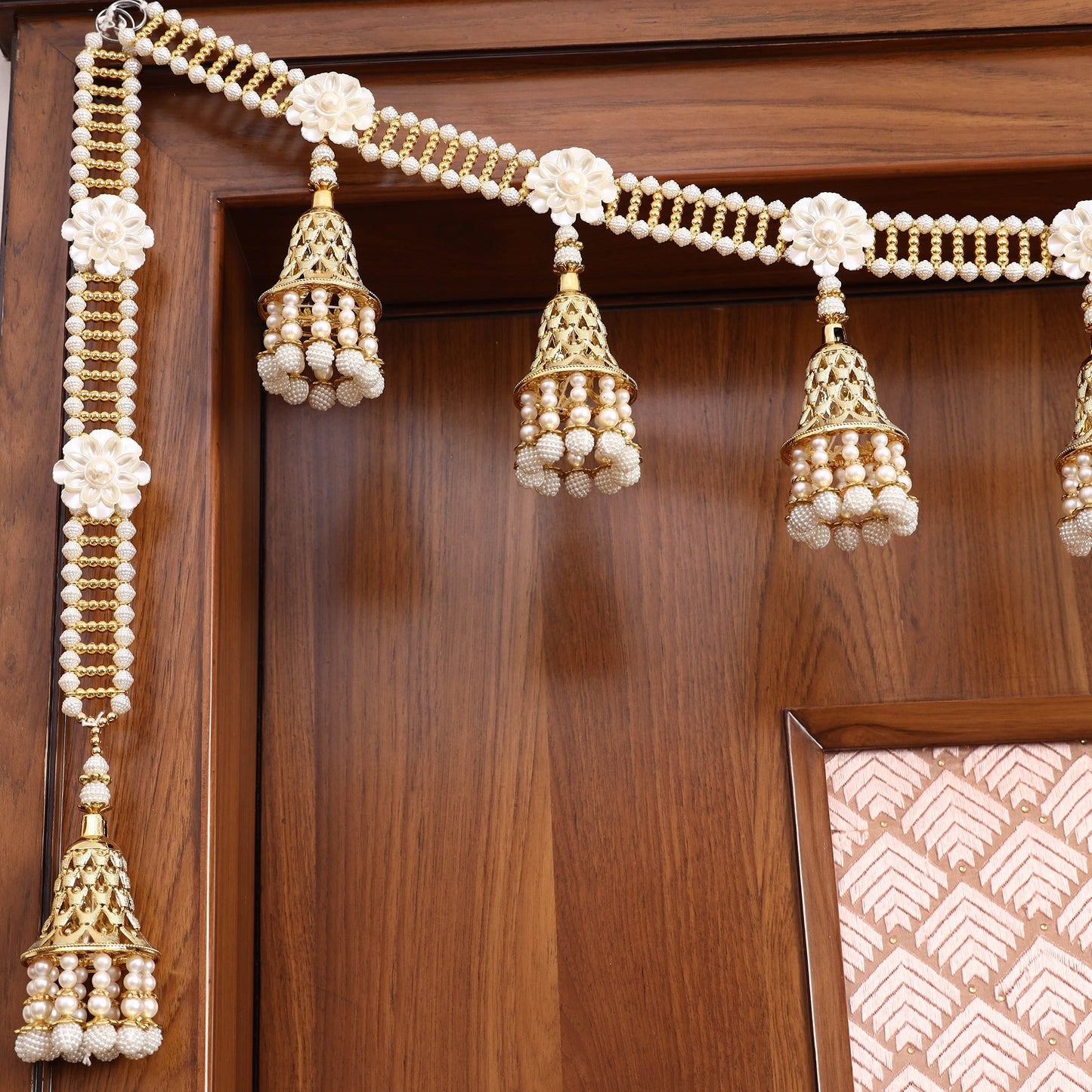 Festive Decor Handmade Beadwork Golden Bells Toran Hanging