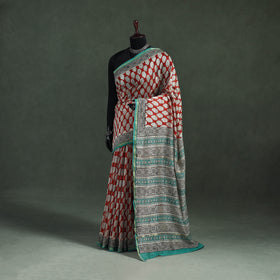 Bagru Hand Block Print Natural Dyed Chanderi Silk Saree 31