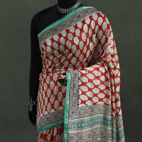 Bagru Hand Block Print Natural Dyed Chanderi Silk Saree 31
