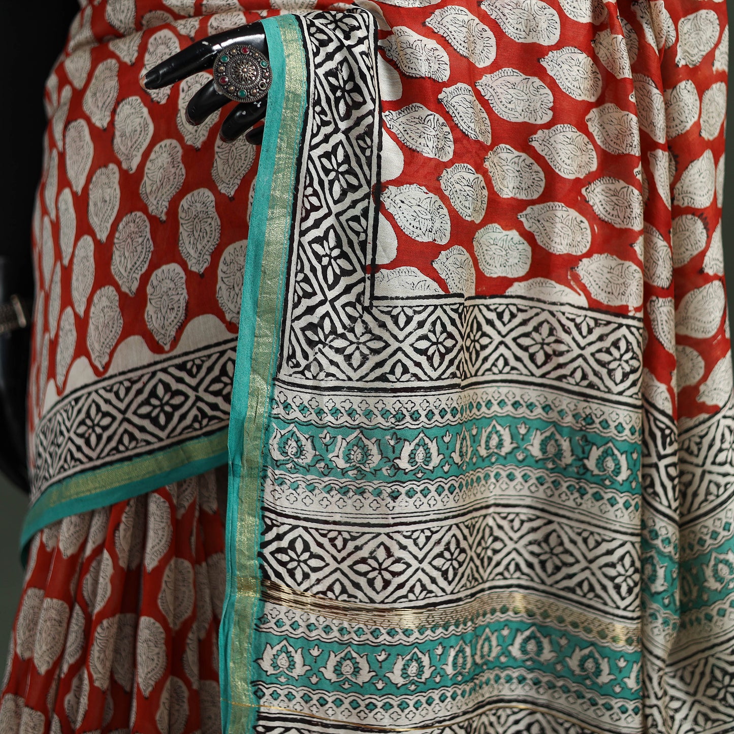 Bagru Hand Block Print Natural Dyed Chanderi Silk Saree 31