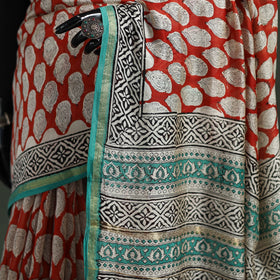 Bagru Hand Block Print Natural Dyed Chanderi Silk Saree 31