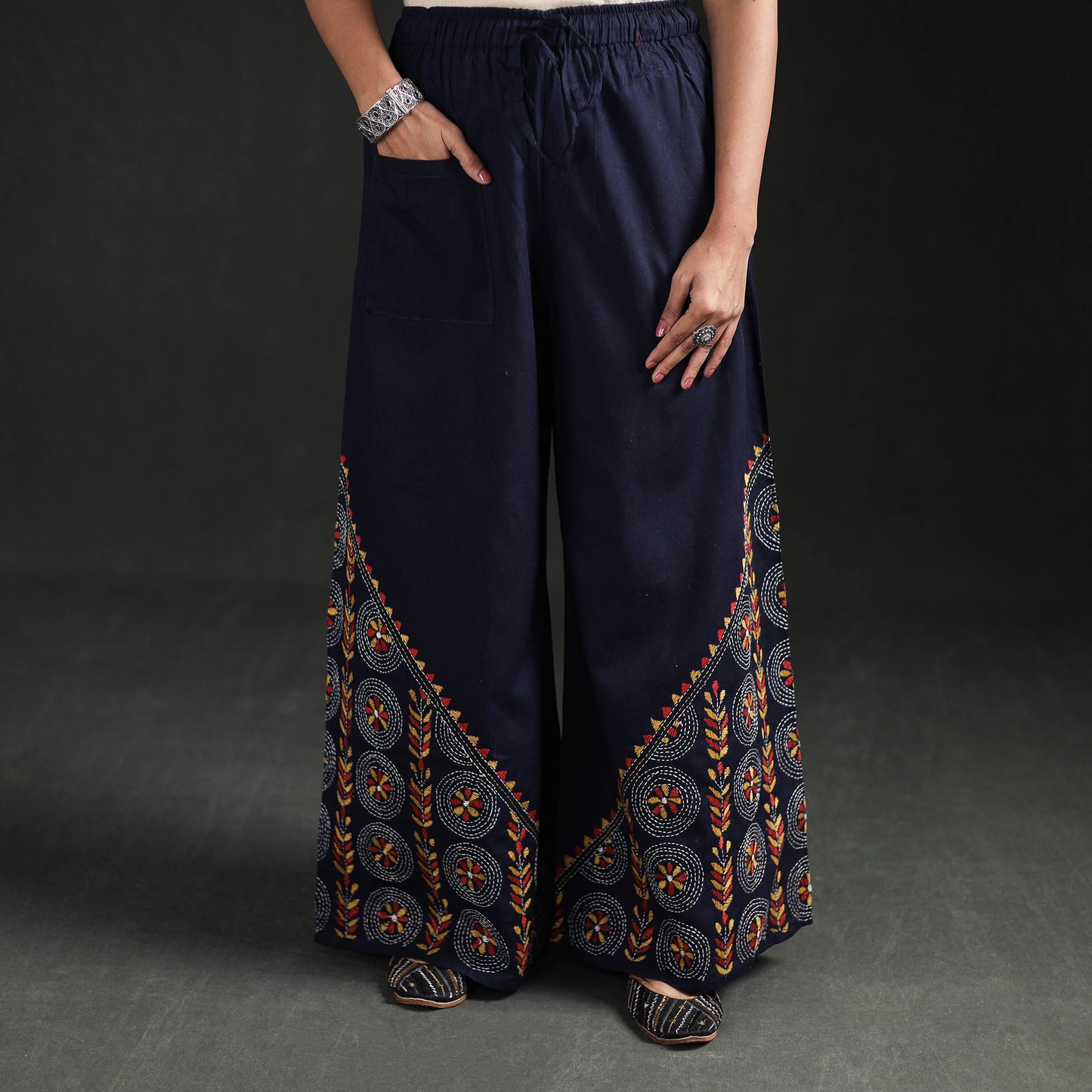 Bengal Kantha Hand Embroidered Cotton Palazzo 20
