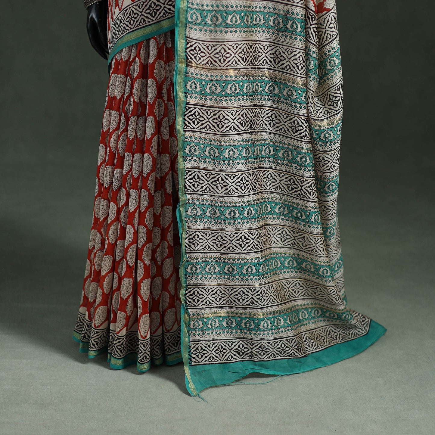 Bagru Hand Block Print Natural Dyed Chanderi Silk Saree 31