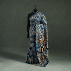 Bagru Hand Block Print Natural Dyed Chanderi Silk Saree 32