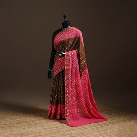 Brown - Kutch Tie-Dye Cotton Bandhani Saree with Blouse 11