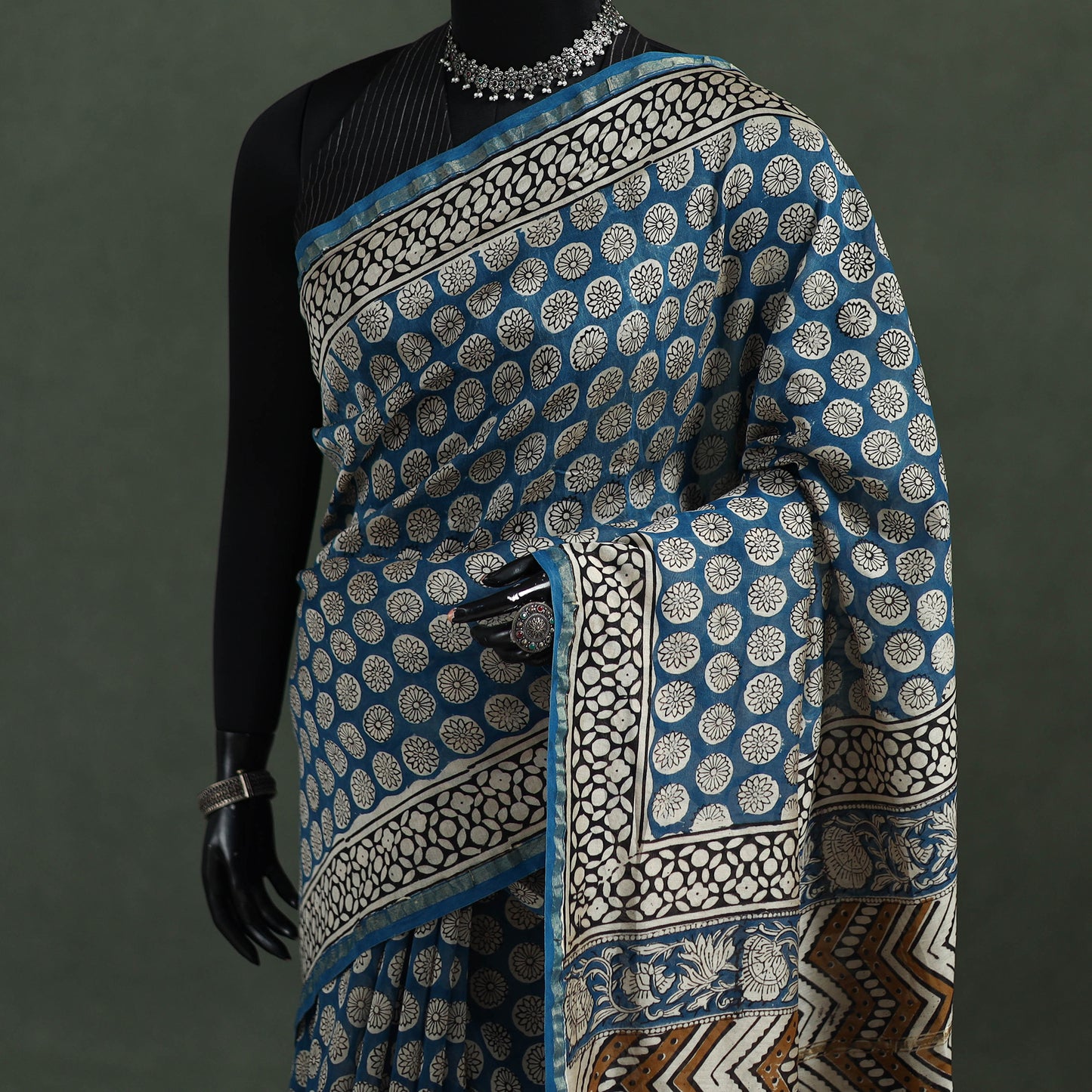 Bagru Hand Block Print Natural Dyed Chanderi Silk Saree 32