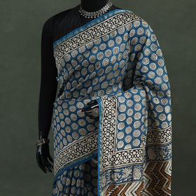 Bagru Hand Block Print Natural Dyed Chanderi Silk Saree 32